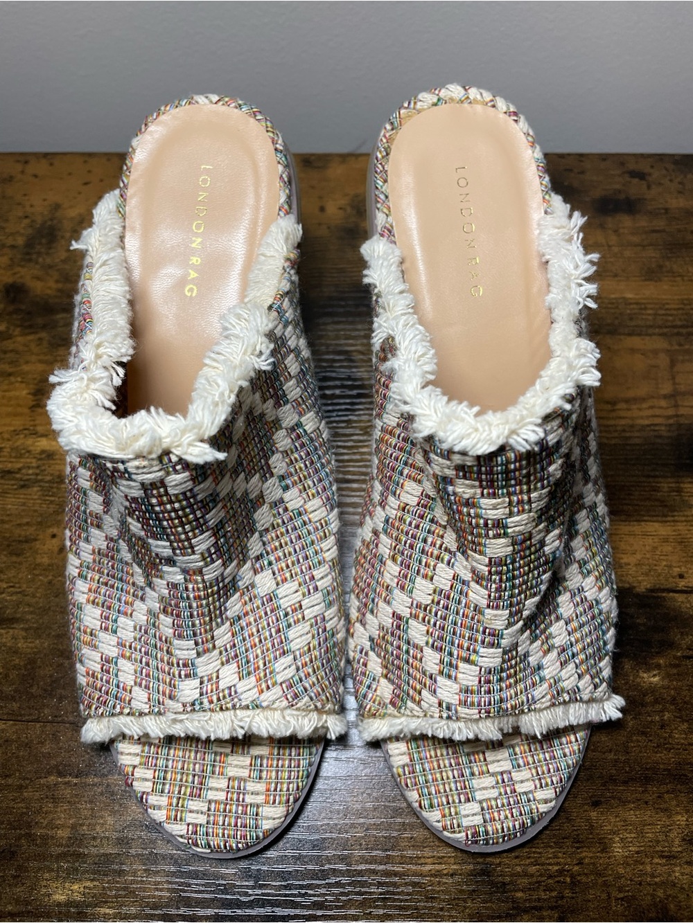 London Rag Maya Multi-Tone Tweed Open-Toe  Fray Mules